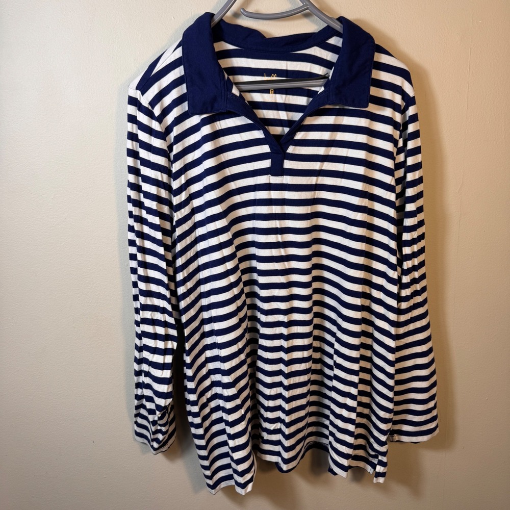 Belle by Kim Gravel 3X Navy White Striped Collared Tunic Top Cotton Modal